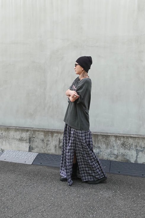 チェックスリットボタンスカート